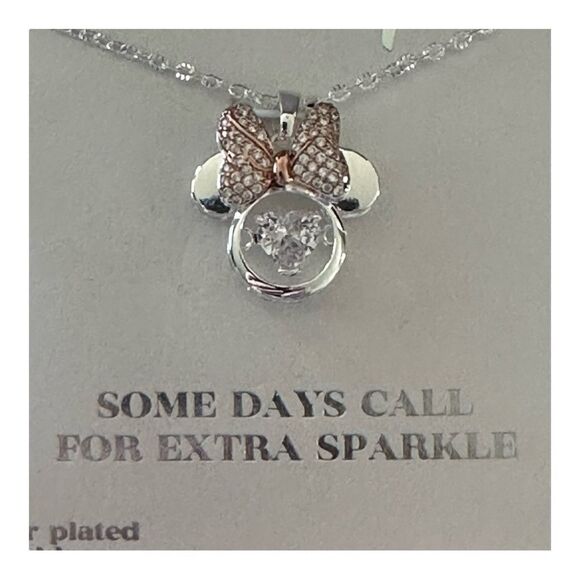 Disney BOWTIFUL Minnie Mouse Fine Silver Plated Necklace 16” - Picture 2 of 5